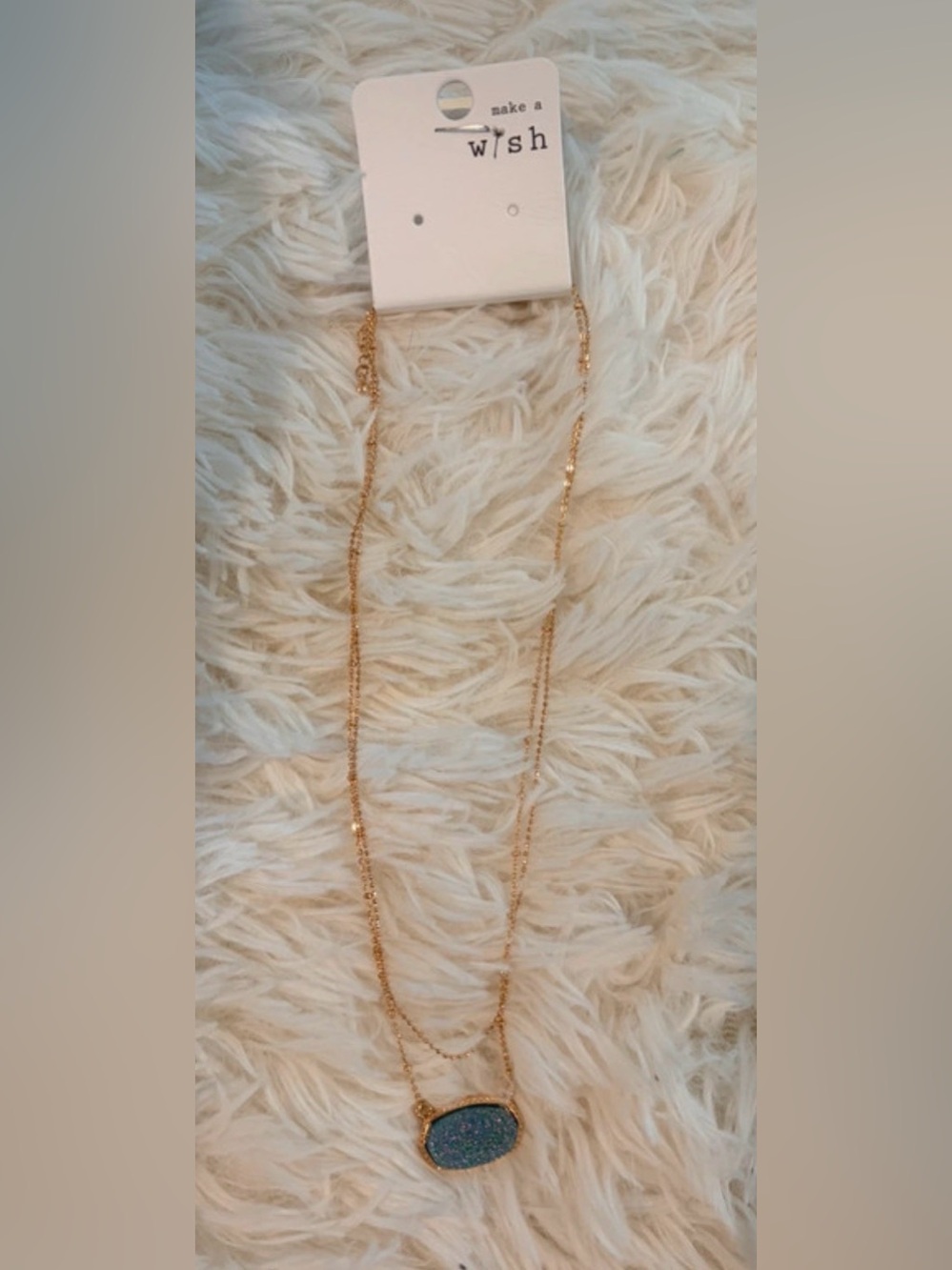 Teal Druzy pendant Gold Toned Layered Necklace  Make a Wish brand